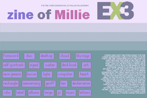 the zine of millie ex3 menu