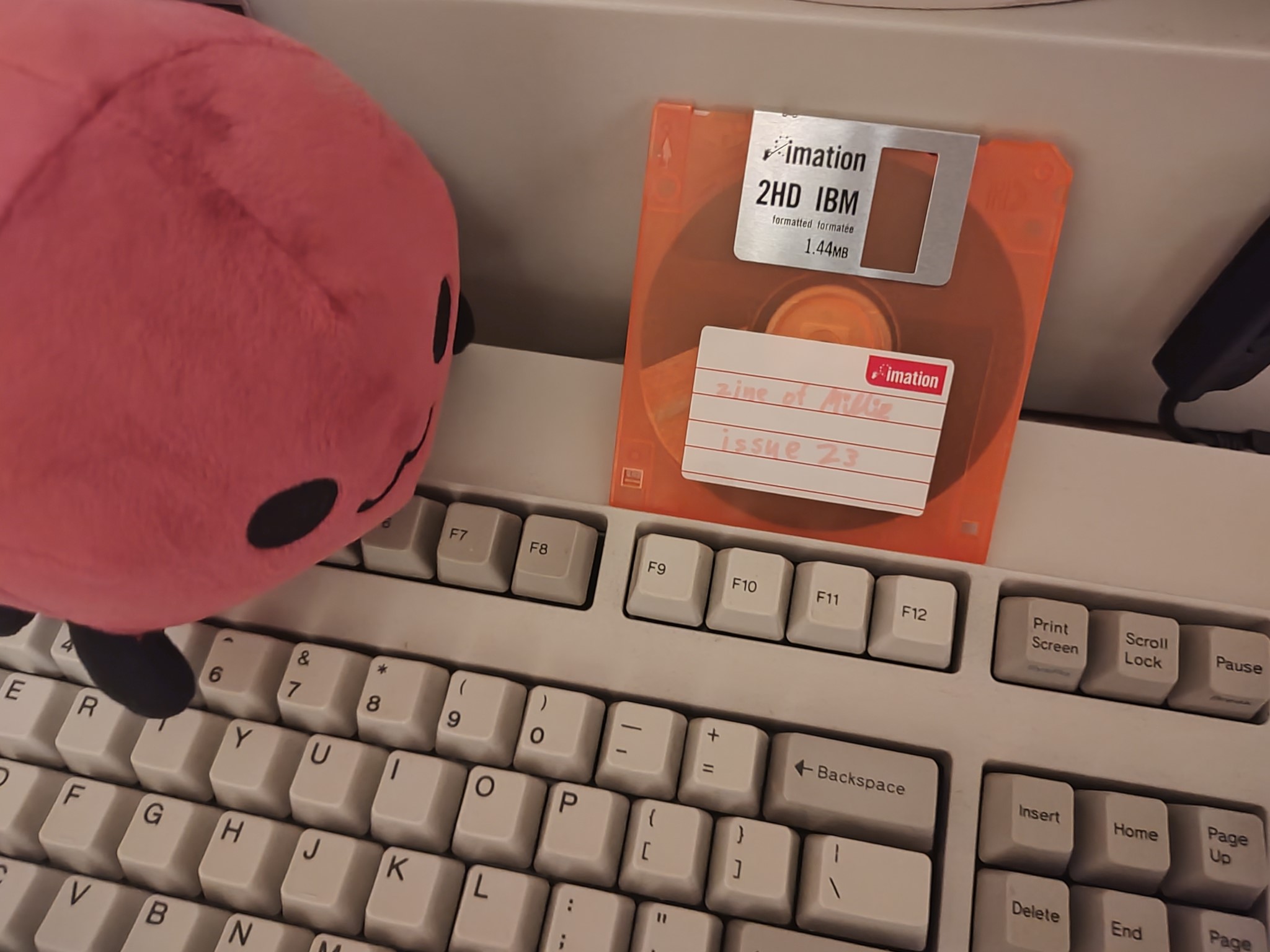 eggbug overlooking a disk with zine of millie 23