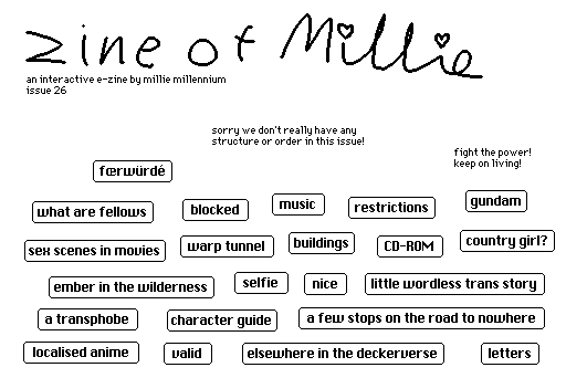 zine of Millie issue 26 menu